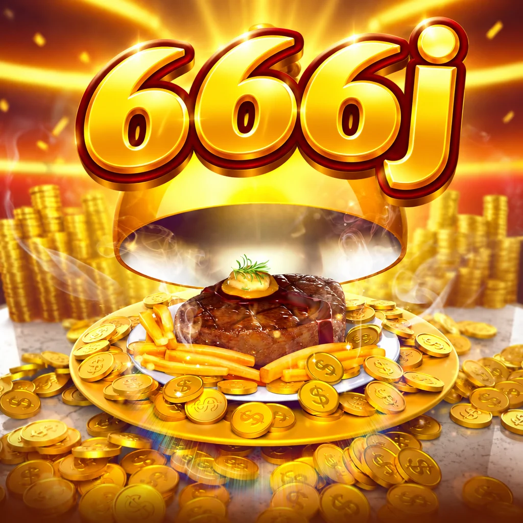 Sajian stik daging panggang dan kentang goreng bertabur koin emas pada Diner Delights di 666j